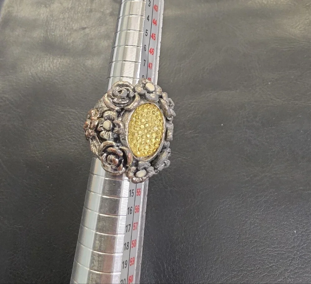 Floral Statement Ring with Gold-Tone Center